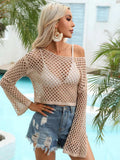 Hollow Out Boat Neck Flare Sleeve Cover-Up - Trendsi - Flyclothing LLC