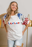 BiBi America Letter Applique Spangle Puff Sleeves Top - Trendsi - Flyclothing LLC