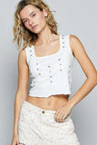 POL Eyelet Stud Detail Scoop Neck Cropped Tank - Trendsi - Flyclothing LLC