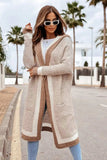 Pocketed Contrast Long Sleeve Hooded Cardigan - Trendsi - Flyclothing LLC