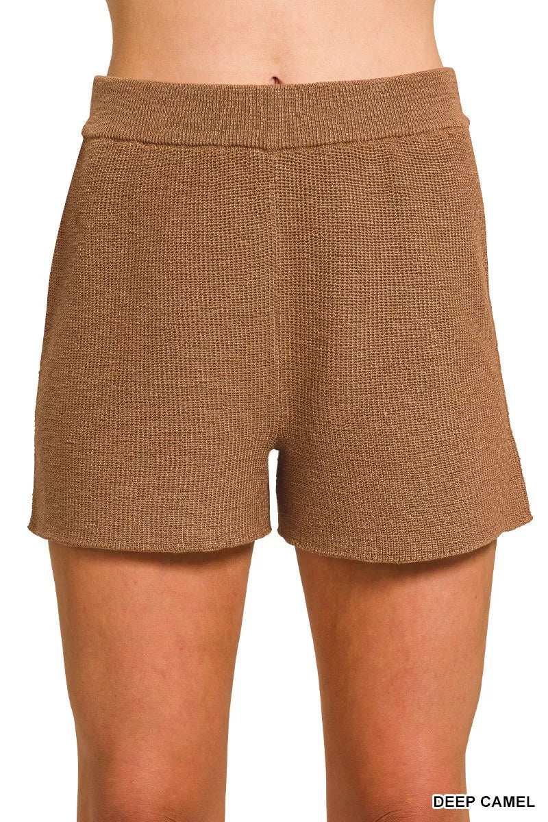 Zenana Round Neck Knit Top and Shorts Sweater Set - Trendsi - Flyclothing LLC
