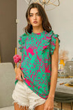 BiBi Leopard Leaves Print Woven Top - Trendsi - Flyclothing LLC