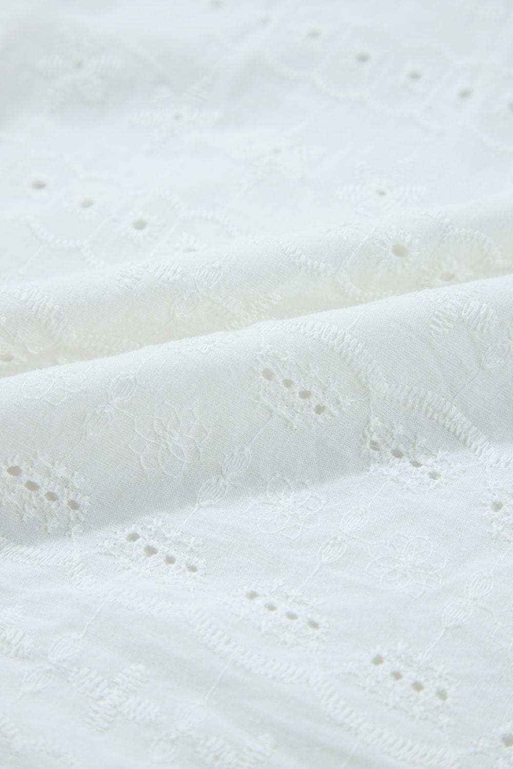 Lace Round Neck Flutter Sleeve Eyelet Blouse - Trendsi - Flyclothing LLC