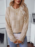 Checkered Round Neck Long Sleeve Sweater - Trendsi - Flyclothing LLC