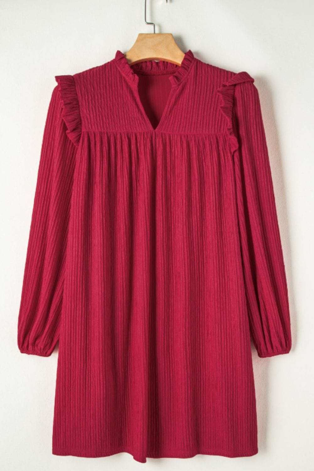 Frill Notched Long Sleeve Dress - Trendsi - Flyclothing LLC