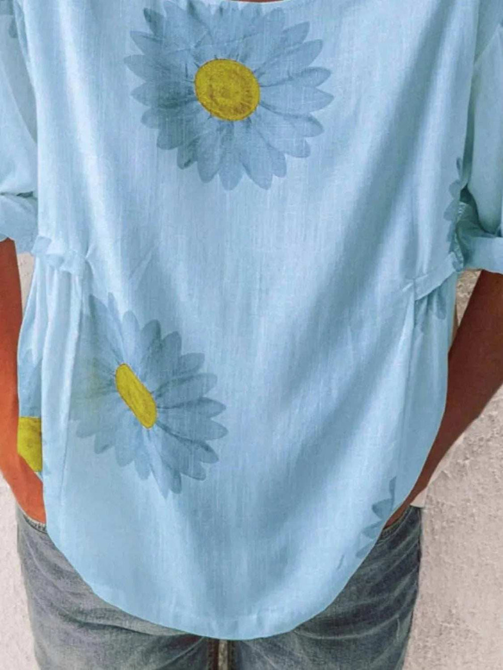 Full Size Flower Round Neck Half Sleeve T-Shirt Plus Size - Trendsi - Flyclothing LLC