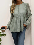 Peplum Round Neck Long Sleeve Blouse - Trendsi - Flyclothing LLC