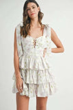 MABLE Floral Print Shoulder Tie Layered Mini Dress - Trendsi - Flyclothing LLC