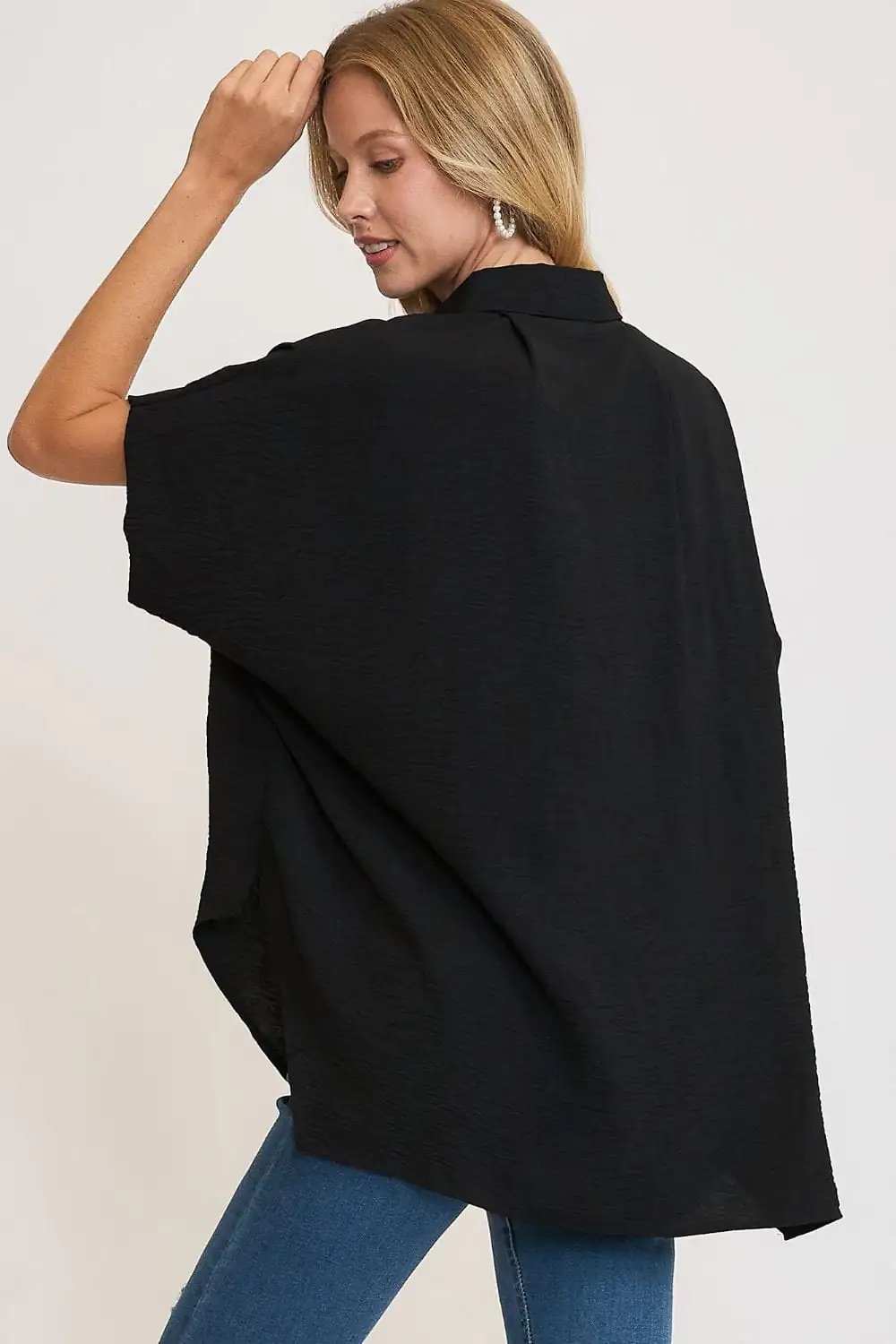 Umgee Full Size High-Low Button Up Short Sleeve Shirt - Trendsi - Flyclothing LLC