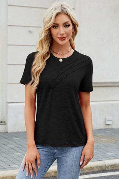 Round Neck Short Sleeve T-Shirt - Trendsi - Flyclothing LLC