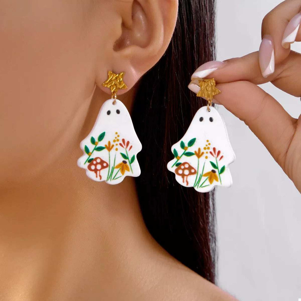 Whimsical Ghost Earrings with Floral Design - Trendsi - Flyclothing LLC
