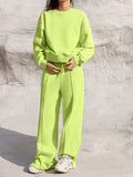 Round Neck Long Sleeve Top and Elastic Waist Pants Set - Trendsi - Flyclothing LLC