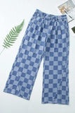 Checkered Wide Leg Jeans with Pockets - Trendsi - Flyclothing LLC
