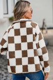 Checkered Snap Down Long Sleeve Teddy Jacket - Trendsi - Flyclothing LLC