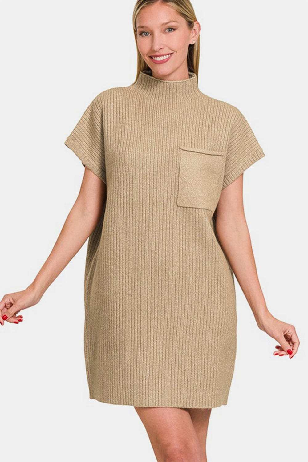 Zenana Short Sleeve Sweater Mini Dress - Trendsi - Flyclothing LLC