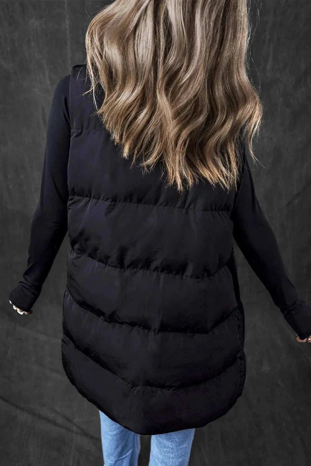 Pocketed Zip Up Vest Coat - Trendsi - Flyclothing LLC