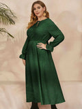 Plus Size Ruffled Polka Dot Long Sleeve Midi Dress - Trendsi - Flyclothing LLC