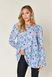 Double Take Full Size Printed Flounce Sleeve Blouse - Trendsi - Flyclothing LLC