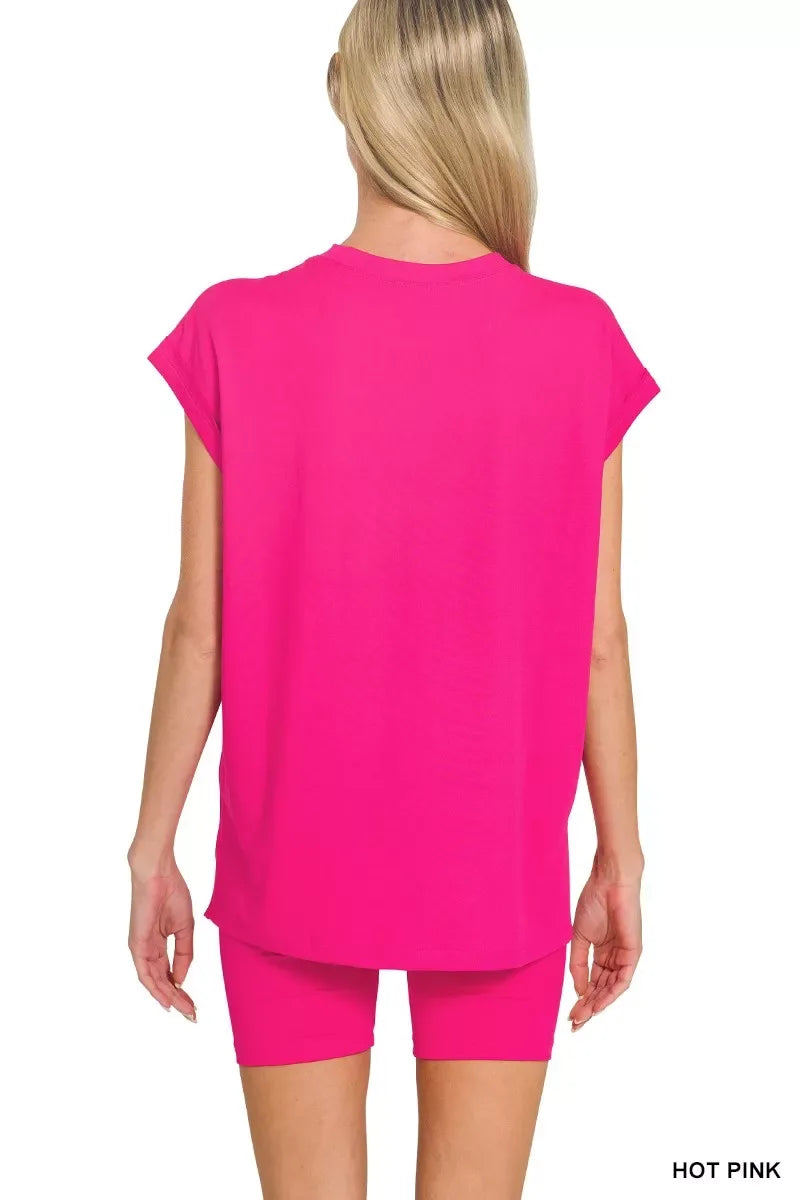 Zenana Brushed Dty Microfiber Top & Biker Shorts - Trendsi - Flyclothing LLC