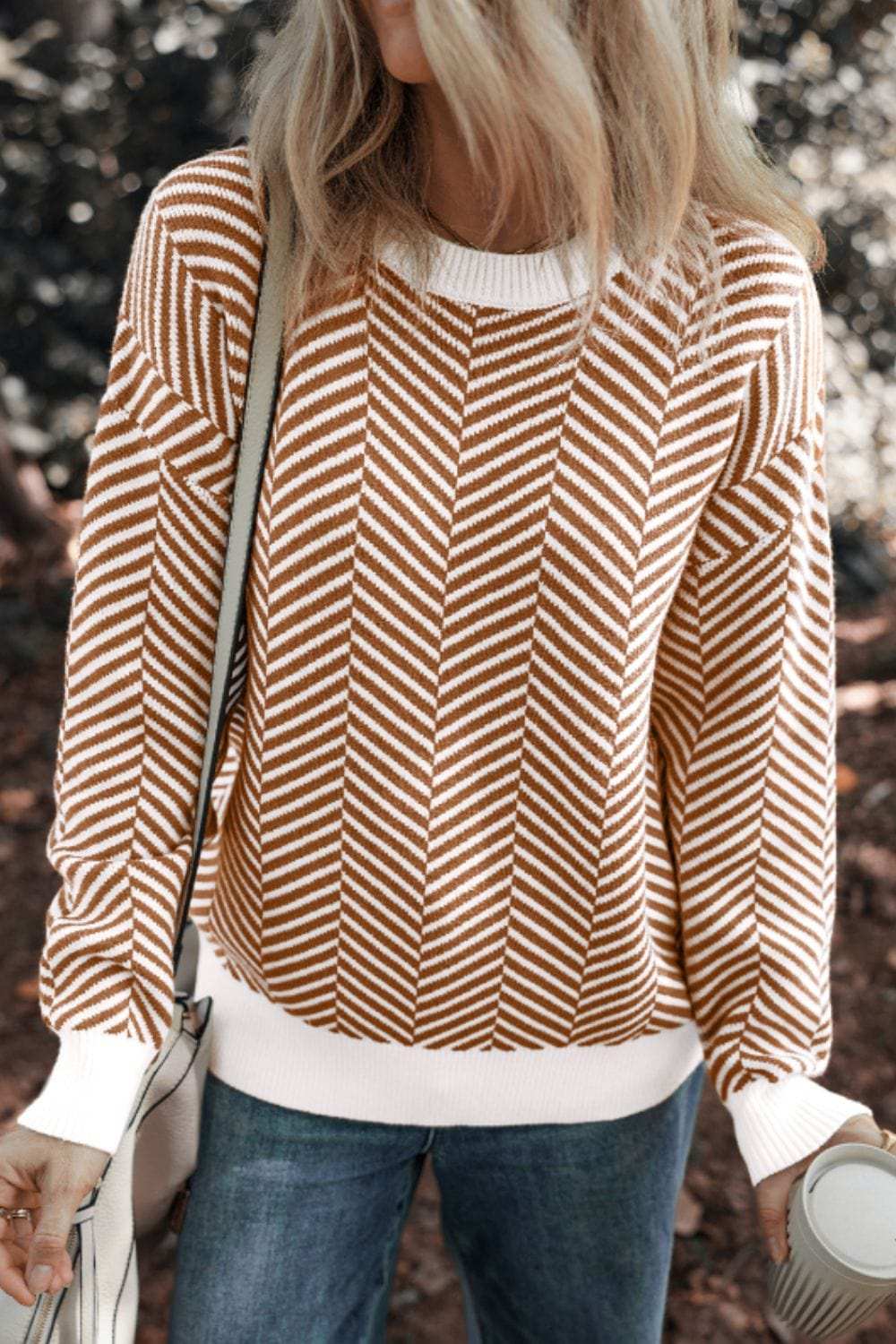 Striped Round Neck Long Sleeve Sweater - Trendsi - Flyclothing LLC