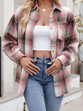 Plaid Collared Neck Long Sleeve Shirt - Trendsi - Flyclothing LLC