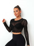 Round Neck Long Sleeve Sheer Top - Trendsi - Flyclothing LLC