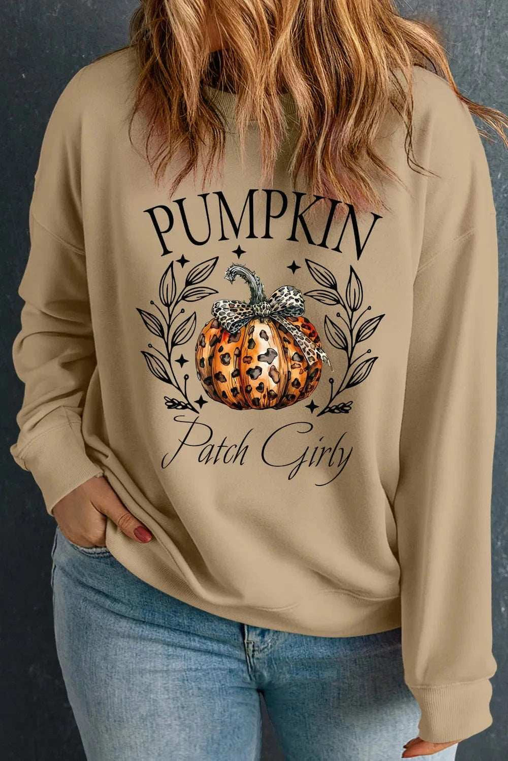 Plus Size Pumpkin Graphic Long Sleeve Sweatshirt - Trendsi - Flyclothing LLC