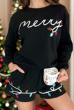 MERRY Sequin Round Neck Long Sleeve Top and Shorts Set - Trendsi - Flyclothing LLC