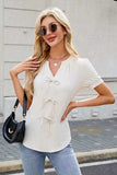 Notched Short Sleeve Blouse - Trendsi - Flyclothing LLC