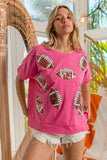 BiBi Game Day Sequins Patched Half Sleeves Top - Trendsi - Flyclothing LLC