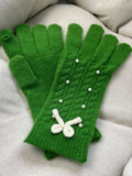 Thermal Pearl Detail Bow Five-Finger Gloves - Trendsi - Flyclothing LLC