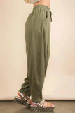 VERY J Solid Barrel Comfy Woven Pants - Trendsi - Flyclothing LLC