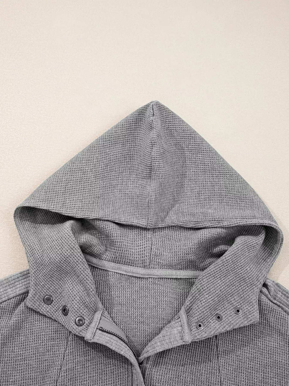 Waffle Splicing Zip Up Front Button Hooded Jacket - Trendsi - Flyclothing LLC