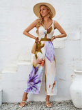Cutout Printed Wide Strap Jumpsuit - Trendsi - Flyclothing LLC
