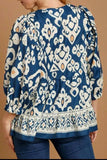 Printed V-Neck Three-Quarter Sleeve Blouse - Trendsi - Flyclothing LLC