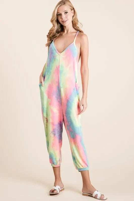 BiBi Tie Dye French Terry Mid-Length Casual Jumpsuit - Trendsi - Flyclothing LLC