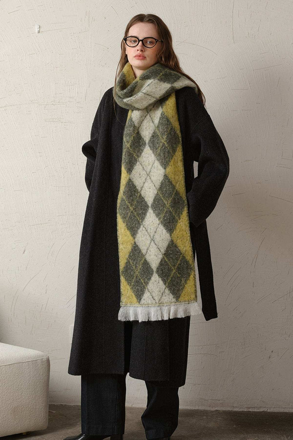 Fringe Argyle Polyester Scarf - Trendsi - Flyclothing LLC