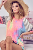 BiBi Tie Dye French Terry Top With Stripe Raglan - Trendsi - Flyclothing LLC