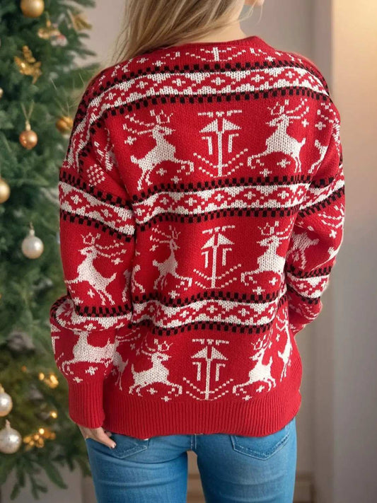 Christmas Element Round Neck Long Sleeve Sweater - Trendsi - Flyclothing LLC