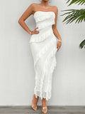 Devine Ruffled Slit Back Tube Maxi Dress - Trendsi - Flyclothing LLC