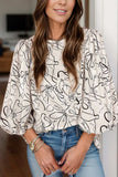 Printed Round Neck Three-Quarter Sleeve Blouse - Trendsi - Flyclothing LLC