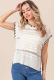 BiBi Stitch Edge Pointelle Side Slit Sweater Vest - Trendsi - Flyclothing LLC