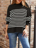 Striped Round Neck Long Sleeve Sweatshirt - Trendsi - Flyclothing LLC