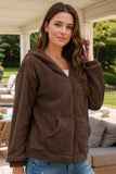 Zip Up Long Sleeve Fuzzy Hooded Outerwear - Trendsi - Flyclothing LLC