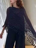 Tassel Boat Neck Knit Shawl - Trendsi - Flyclothing LLC