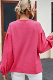 Waffle-Knit V-Neck Long Sleeve Blouse - Trendsi - Flyclothing LLC