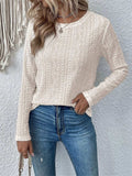 Eyelet Round Neck Long Sleeve Blouse - Trendsi - Flyclothing LLC