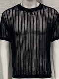 Men's Openwork Round Neck Knit T-Shirt - Trendsi - Flyclothing LLC