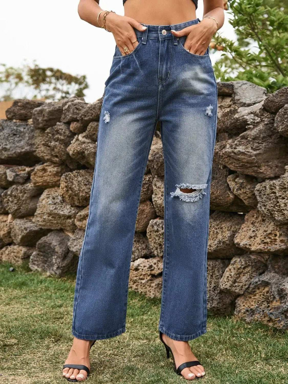 Distressed Jeans with Pockets - Trendsi - Flyclothing LLC