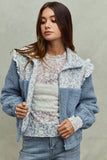 SO ME Faux Fur Sherpa Pull Jacket with Floral Contrast - Trendsi - Flyclothing LLC